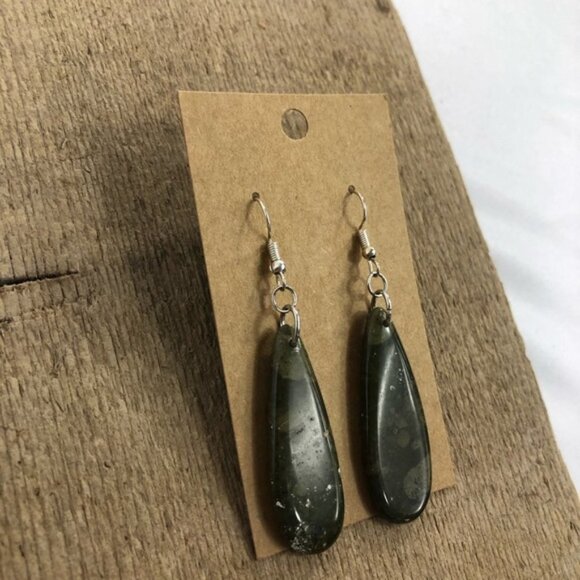 Camo Jasper Hanging Tear Drop Earrings - Picture 3 of 5